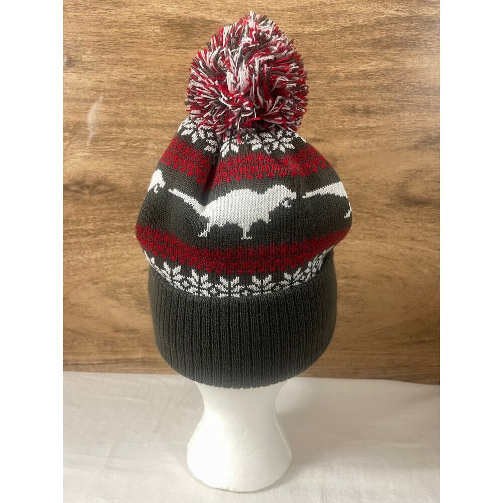 Field Museum SUE T-Rex Beanie Hat Zephyr Fair Isle Pom Pom Knit Dinosaur Cap - Picture 4 of 8